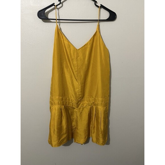 Rag & Bone Old Gold 100 % Silk Dune Romper sz‎ 2 Spaghetti Straps Satin Pockets - Picture 1 of 12